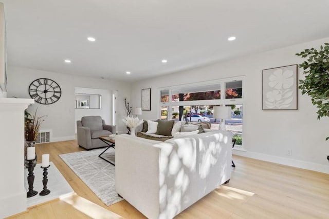 living room featuring light wood-type flooring