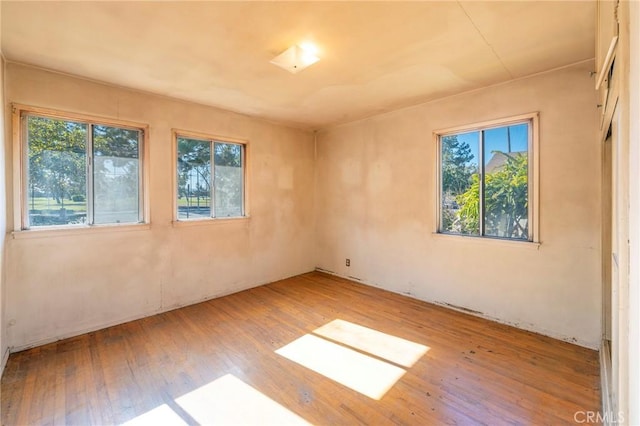 empty room with light hardwood / wood-style flooring