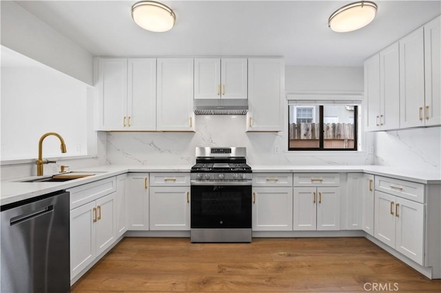 kitchen featuring stainless steel appliances, white cabinetry, and sink