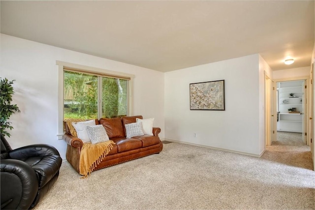 living room featuring light colored carpet