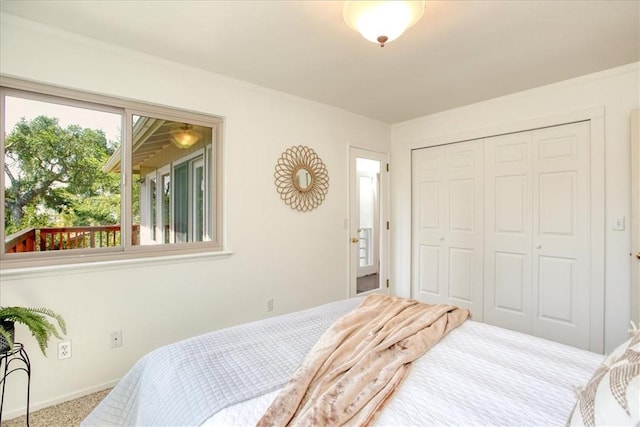 bedroom with carpet floors and a closet