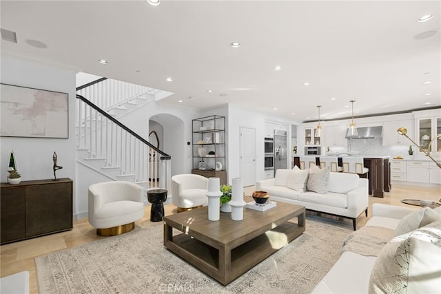 living room featuring ornamental molding