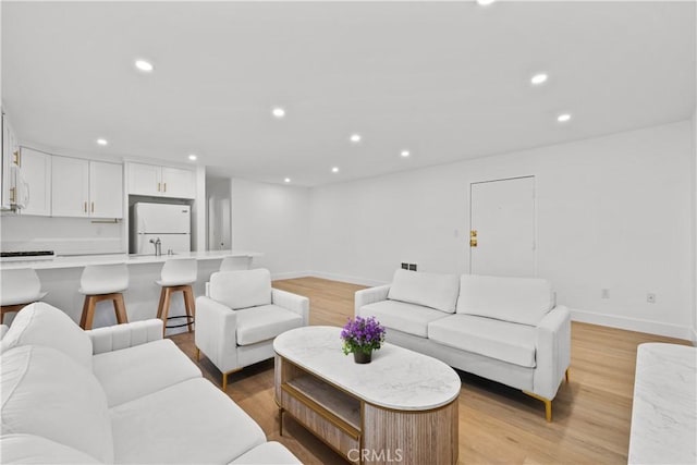 living room featuring sink and light wood-type flooring