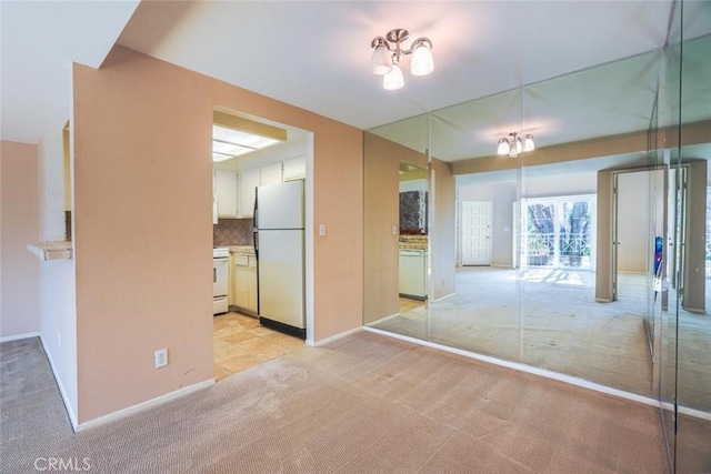 interior space featuring light colored carpet