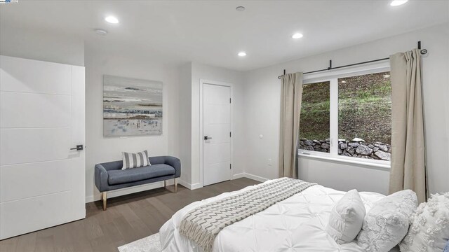 bedroom featuring dark wood-type flooring