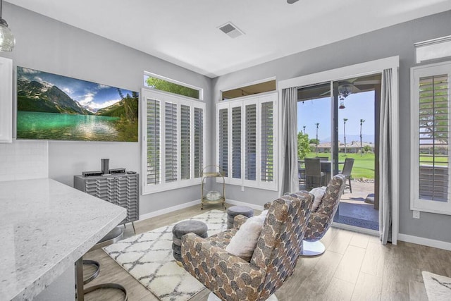 interior space with light hardwood / wood-style floors