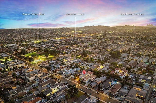 view of aerial view at dusk