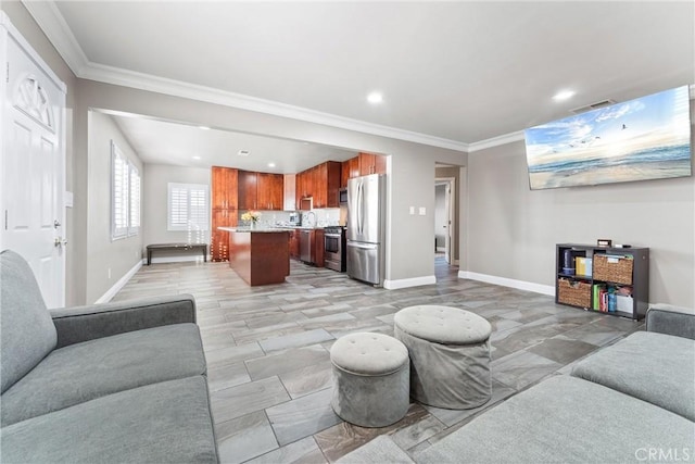 living room featuring ornamental molding