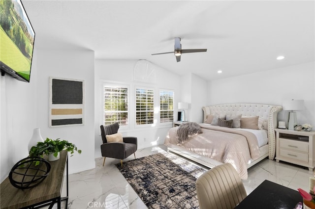 bedroom with vaulted ceiling and ceiling fan