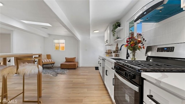 kitchen featuring white cabinets, appliances with stainless steel finishes, sink, and ventilation hood