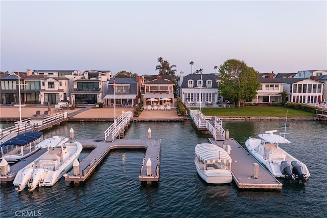 dock area featuring a water view