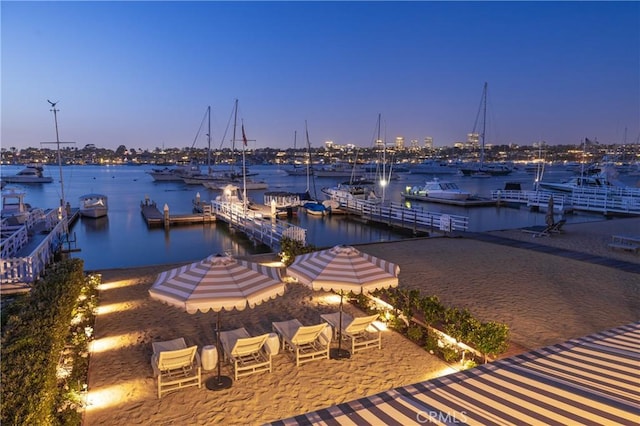 dock area featuring a water view