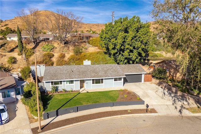 birds eye view of property with a mountain view