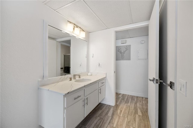 bathroom with hardwood / wood-style floors and vanity