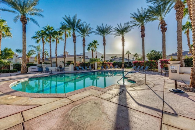 view of swimming pool featuring a patio