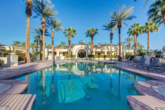 view of pool featuring a patio