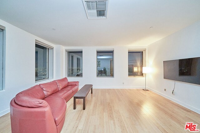 living room with light hardwood / wood-style flooring