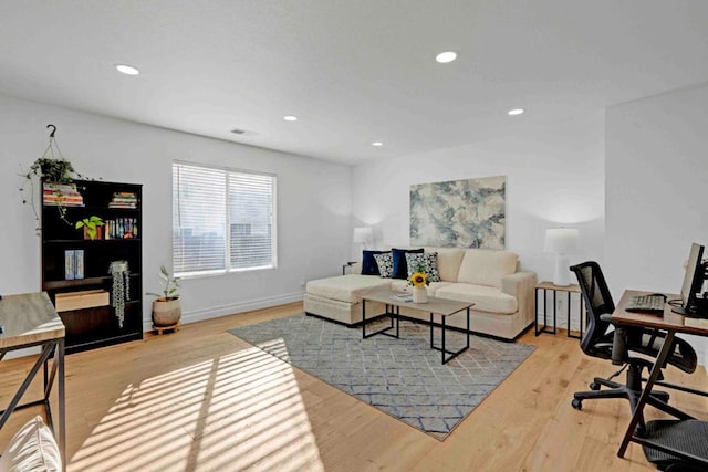 home office with light wood-type flooring