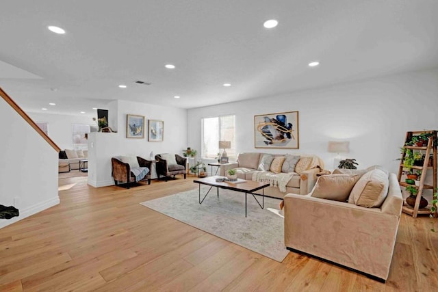 living room featuring light wood-type flooring