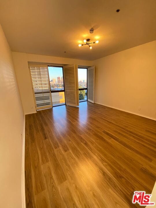 unfurnished room with hardwood / wood-style flooring