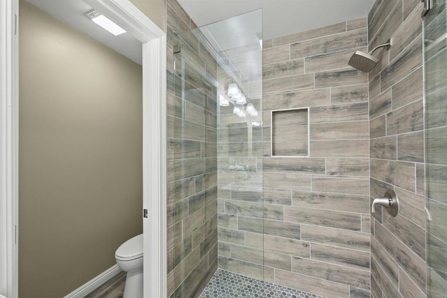 bathroom with toilet and tiled shower