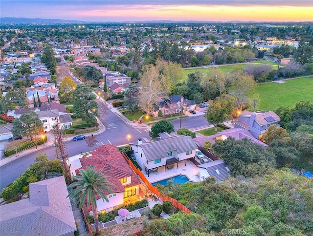 view of aerial view at dusk