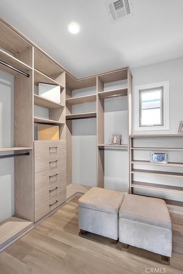 spacious closet featuring light hardwood / wood-style flooring