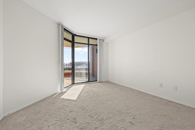 spare room with floor to ceiling windows and carpet flooring