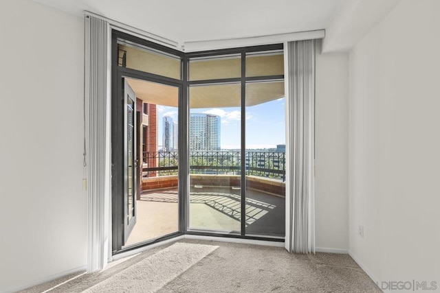 doorway featuring carpet floors and expansive windows