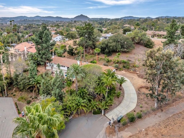 drone / aerial view featuring a mountain view