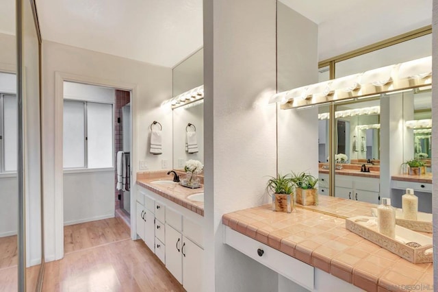 bathroom with wood-type flooring and vanity