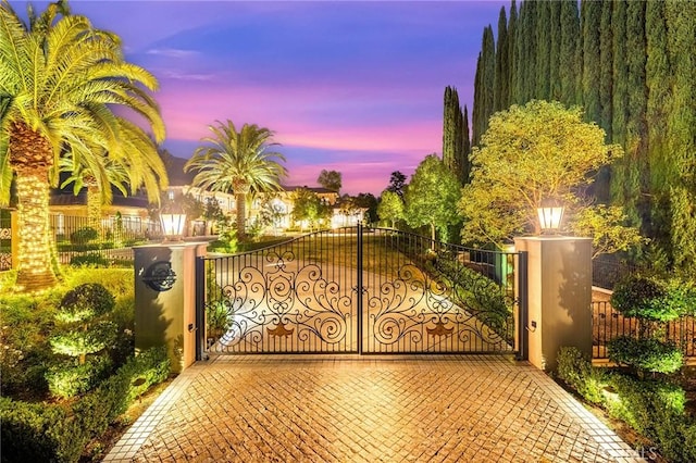 view of gate at dusk