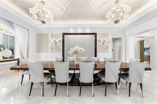 dining space featuring a notable chandelier