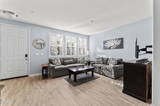 living room with light hardwood / wood-style flooring