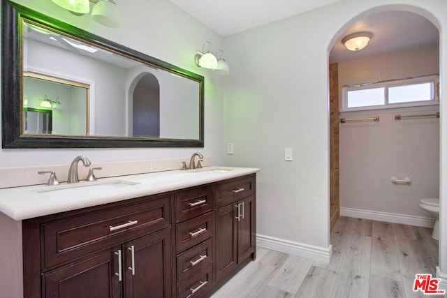 bathroom featuring hardwood / wood-style floors, toilet, and vanity