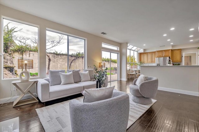 living room featuring dark hardwood / wood-style floors