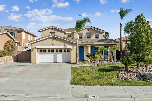 front facade with a front yard and a garage