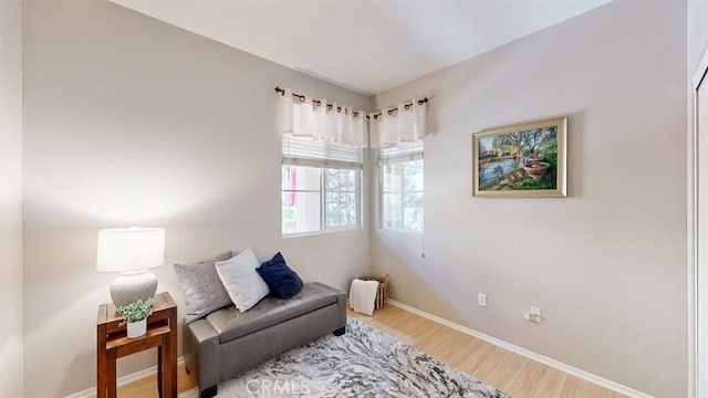 living room with baseboards and wood finished floors