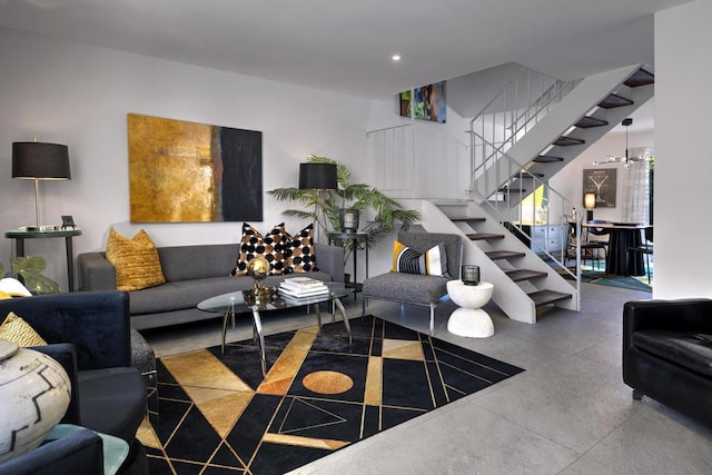 living room with concrete flooring