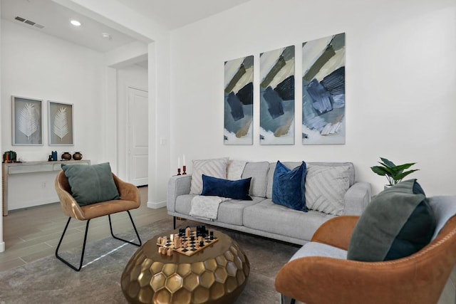 living room with hardwood / wood-style flooring