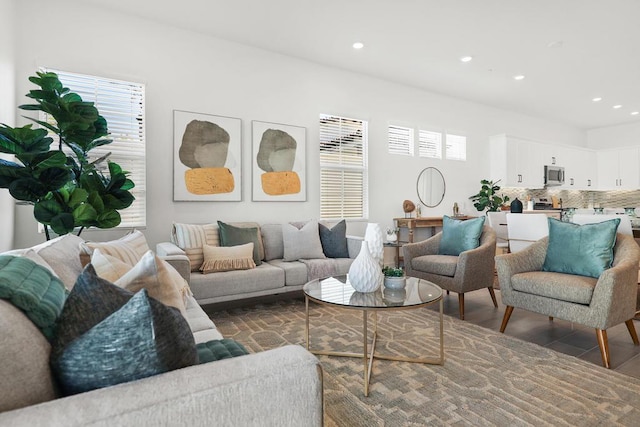 living room featuring dark hardwood / wood-style flooring