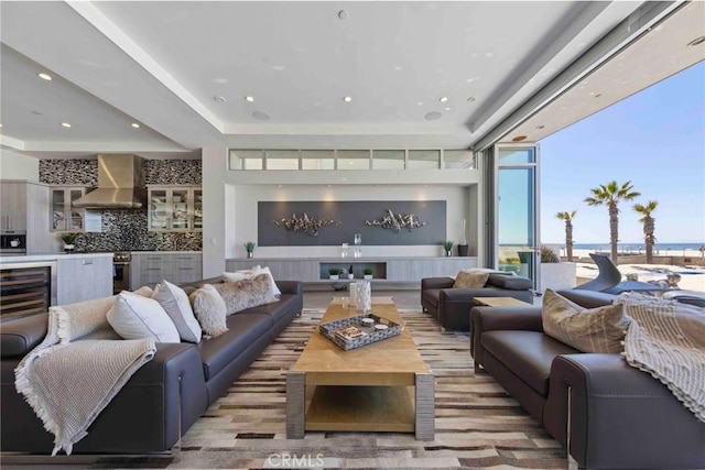 living room with a water view