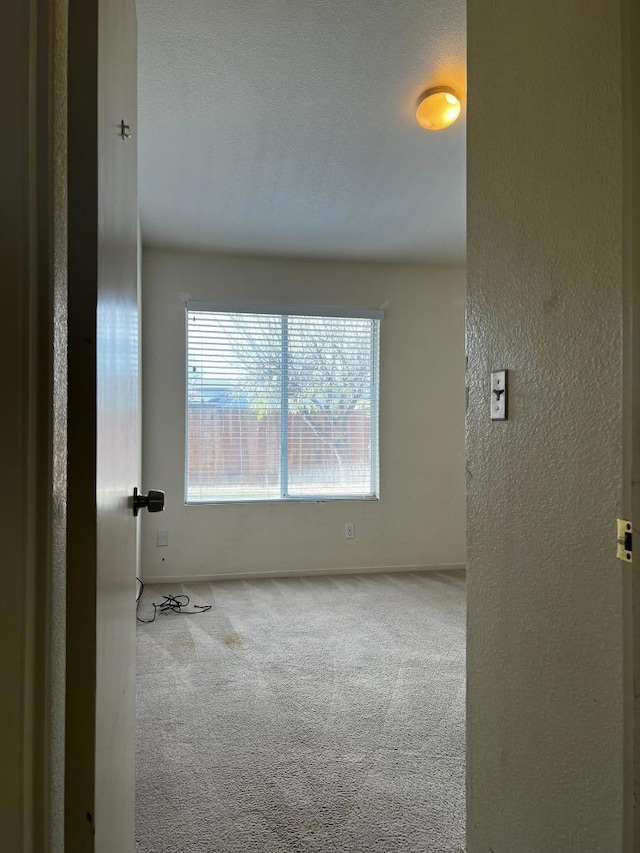 unfurnished room featuring a textured ceiling and carpet