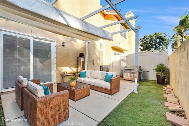 view of patio / terrace featuring outdoor lounge area and area for grilling