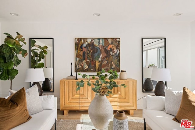 living room with hardwood / wood-style flooring