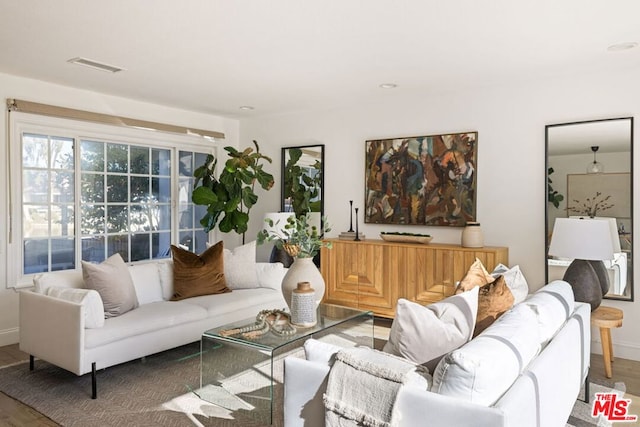 living room with hardwood / wood-style flooring