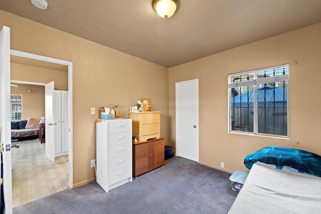 carpeted bedroom featuring multiple windows