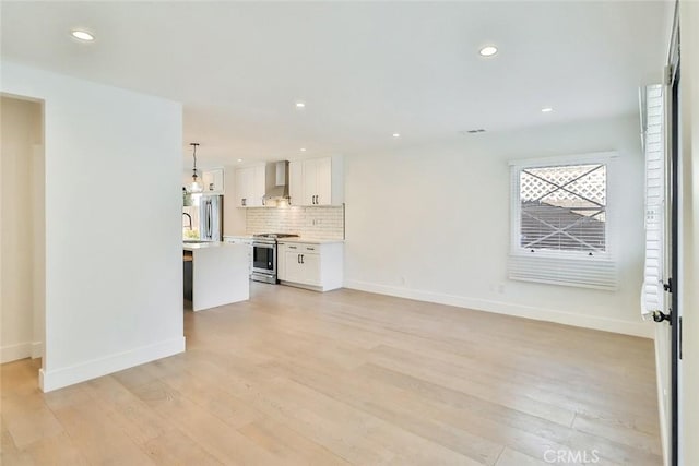 unfurnished living room with light hardwood / wood-style floors and sink