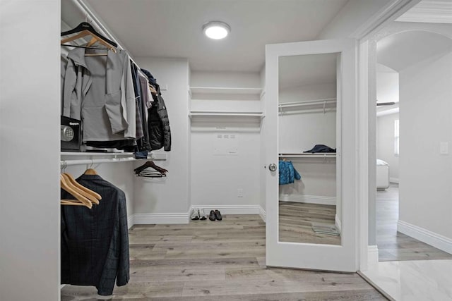 spacious closet featuring light wood-type flooring