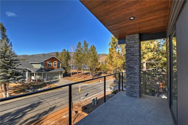 balcony featuring a mountain view